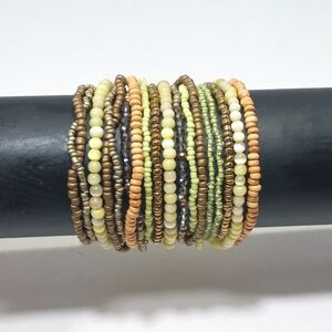 Vintage Chicos Layered Bead Bracelet Magnetic Clasp Green Tan Yellow